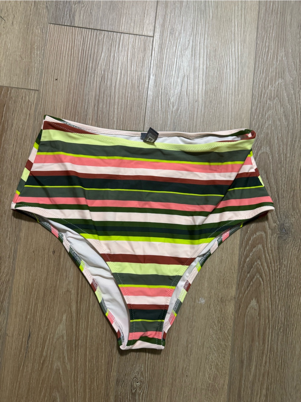 aerie High-Waist Striped Crop Bikini Bottom in Pink, Green & Brown